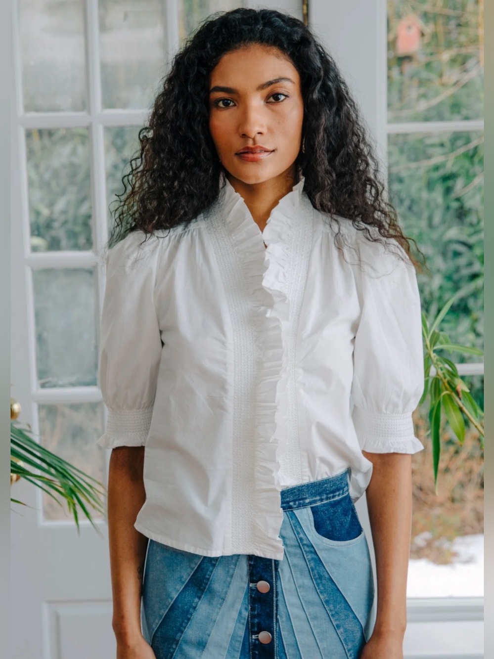 Love The Label Zuri White Ruffled Pintuck Puff Sleeve Blouse - Women